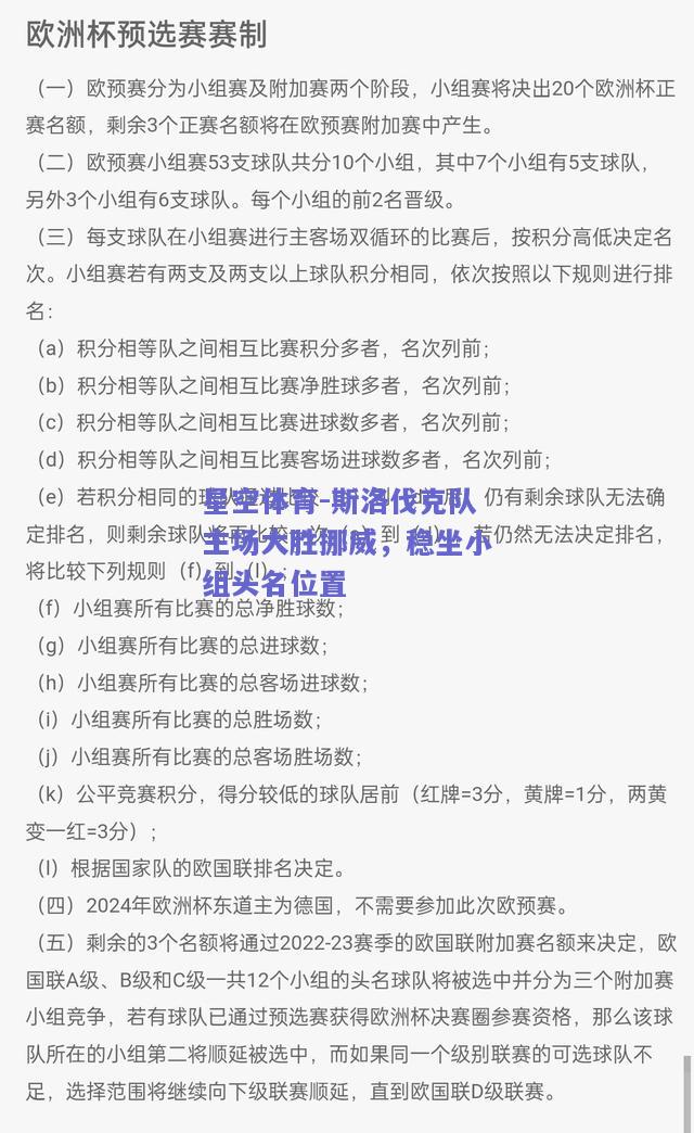 斯洛伐克队主场大胜挪威，稳坐小组头名位置